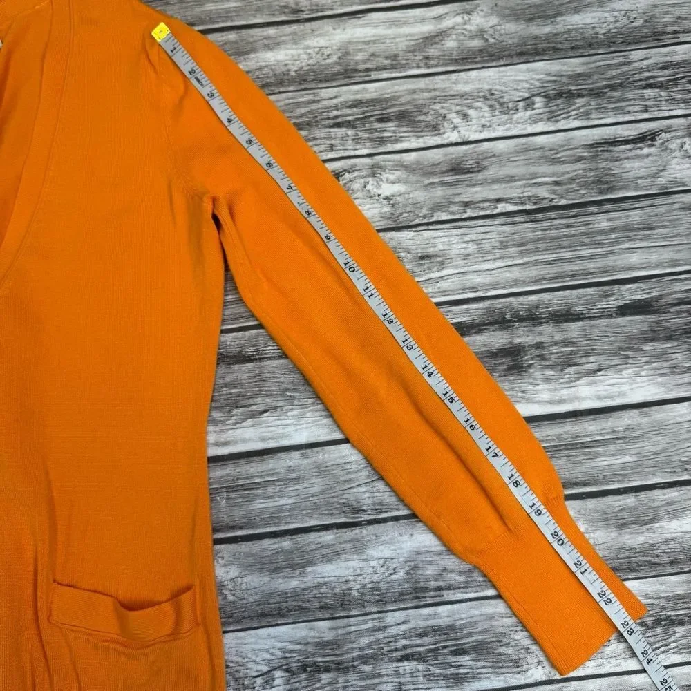 Liz Claiborne Women Long Cardigan Small Golden Orange Button Front Tunic Sweater